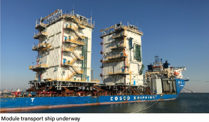 Module transport ship underway